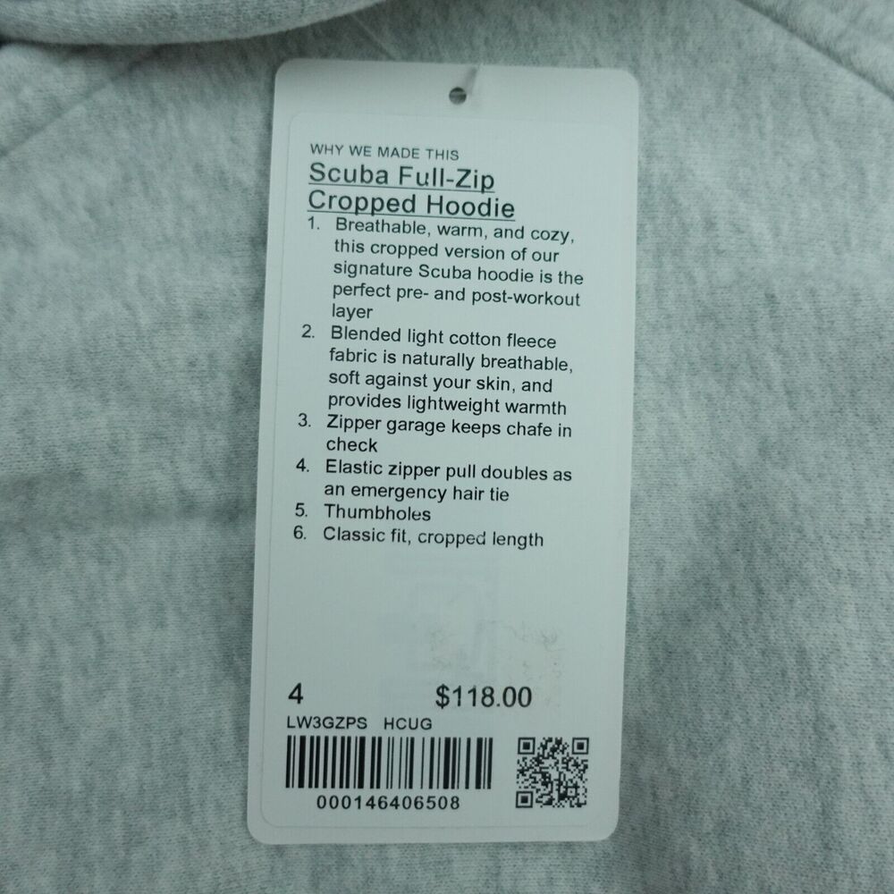 New Lululemon Size 4 Scuba Full Zip Cropped Hoodie HCUG Heathered Gray - Picture 10 of 10
